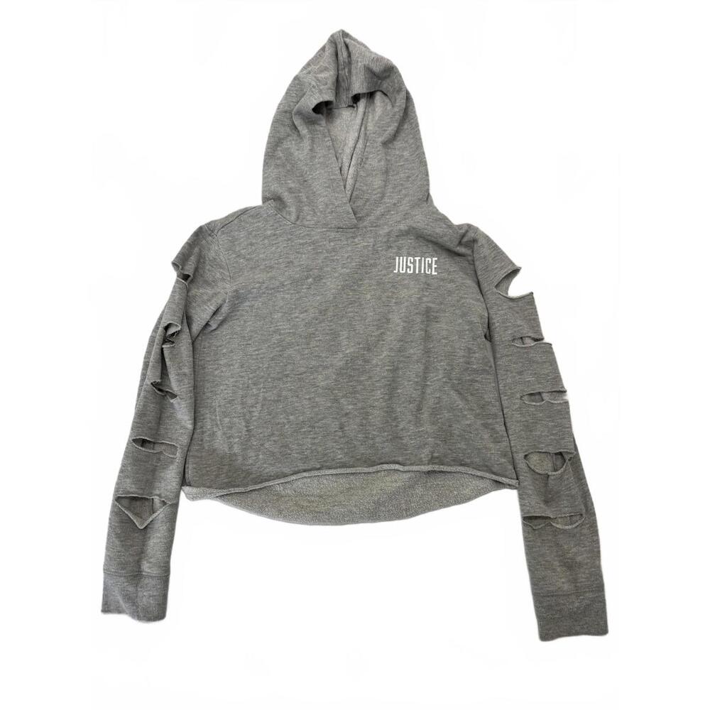 Justice Girls' Gray Cut-Out Sleeve Hoodie Sweatshirt Size 12